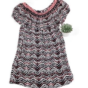 SANCTUARY AZTEC CASUAL KNIT TUNIC DRESS SIZE M BLACK WHITE RED